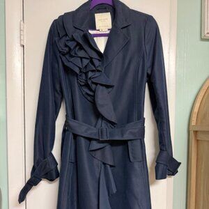 The Kate Spade Navy Blue Ruffle Trench Jacket in size 10